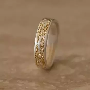 Новинка 2024 года, золотое кольцо с рисунком травы Тан, золотое сплошное открытое кольцо, кольцо Ringwan с сердцем, Священное Писание Mercele