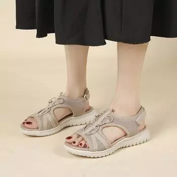 Новинка 2025 года, летние сандалии для спорта и отдыха с круглым носком, дышащие, однотонные, удобные, большого размера, пляжная обувь для женщин 36 чёрный