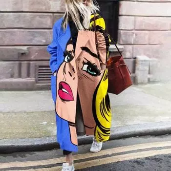 Новинка 2025 года, женская куртка с длинными рукавами и лацканами на ebay, шерстяное пальто с принтом S