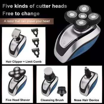 Новинка 5 в 1, мужская электробритва 4D, высококачественная водостойкая бритва, USB аккумуляторная, Bald Rzaor, портативный триммер для волос, пять головок