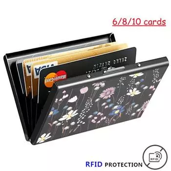 Новинка 6/8/10 карт RFID алюминиевый сплав портативный жесткий держатель кредитных карт, женский металлический чехол для кредитных карт, универсальная сумка для хранения, сумка с цветочным узором 6 card slots 9.7*6.7*1.3cm чёрный