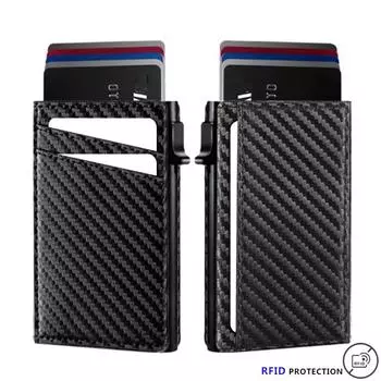 Новинка, боковой держатель для карт Push Pop Up, тонкий кошелек из углеродного волокна с защитой RFID, до 9 карт, чехол для карт из алюминиевого сплава carbon fiber чёрный