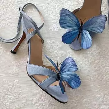 Новинка, босоножки из искусственной замши с бантом на высоком каблуке, женские летние сексуальные туфли с открытым носком и тонким высоким каблуком для женщин, женские туфли-лодочки с перекрестными ремешками 35 синий
