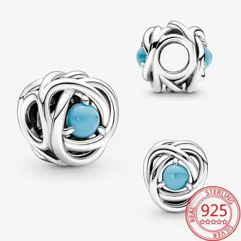 Новинка декабря бирюзовый полый вечность круг шарм подходит модный браслет 925 стерлингового серебра шарм DIY ювелирные изделия бусины