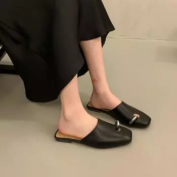Новинка, дизайнерские тапочки, женские туфли-мюли с квадратным носком, летние новые женские туфли из коровьей кожи для улицы Dcfh233 35 чёрный