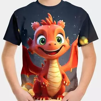 Новинка для мальчиков, милый топ с 3D-принтом в виде динозавра, креативная и инновационная футболка с коротким рукавом на лето 100