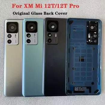 Новинка для XM Mi 12T Pro, задняя крышка из закаленного стекла, запасные части для Mi12T, задняя крышка батарейного отсека, дверной корпус + рамка камеры Black(108MP)