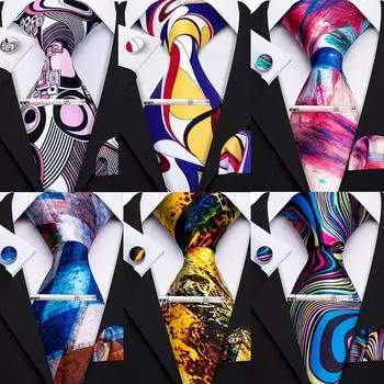 Новинка, галстук-бабочка с принтом, набор жаккардовых полосатых шелковых галстуков, нагрудный платок, набор запонок N-1219