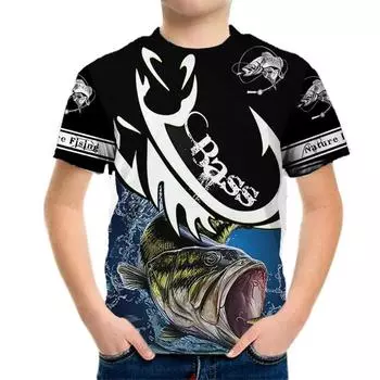 Новинка, хит продаж, летняя уличная 3D-футболка для рыбалки для детей, подростковая футболка для мальчиков и девочек, корейская детская одежда, модный короткий рукав, забавный топ 100