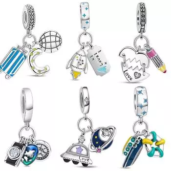 Новинка из стерлингового серебра 925 пробы, подвеска-чемодан-ракета, спасательный круг для яхты, подходит для оригинального браслета, сделай сам, бусины, висячие женские украшения
