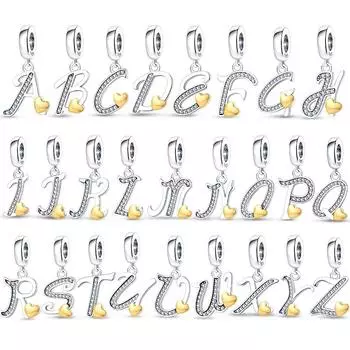 Новинка из стерлингового серебра S925, 26 букв, розовое золото, подвеска в виде сердца любви для браслета, ювелирные изделия своими руками для женщин, горячая распродажа