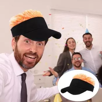 Новинка, кепка-солнцезащитный козырек с искусственными волосами, регулируемый козырек, бейсбольная кепка с короткими волосами с шипами, забавная хип-хоп-кепка для модного выступления чёрный