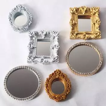 Новинка Кукольный домик Зеркало Мебель Классика Реалистичный Креативный Овальный Миниатюрный Резной C серебряный