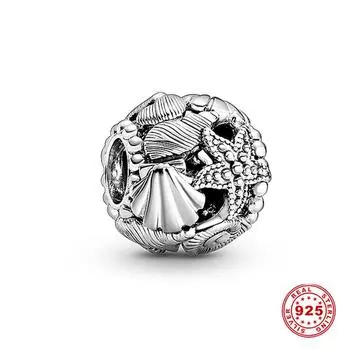 Новинка лета 2020, стерлинговое серебро S925, цветные ажурные морские звезды, ракушки и сердечки, очаровательные бусины, подходят для оригинальных модных ювелирных браслетов