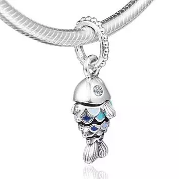 Новинка лета 2022 года, подходит для европейского браслета, синие чешуйчатые подвески в форме рыбы, бусины из стерлингового серебра 925 пробы для изготовления ювелирных изделий, подарок «сделай сам»