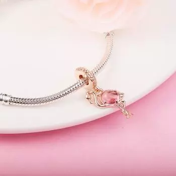 Новинка лета 2022, подходит для европейского браслета, подвески, оригинальные 925 пробы, серебро, розовое муранское стекло, бусины с фламинго для изготовления ювелирных изделий