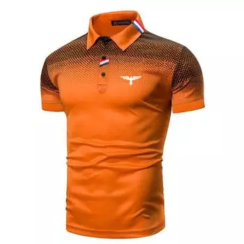 Новинка лета 2023, мужская рубашка поло с лацканами и пуговицами, классическая мужская рубашка поло в минималистском стиле. S оранжевый