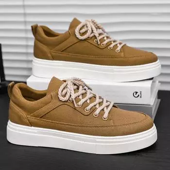 Новинка лета 2024 г.: Мужские дышащие парусиновые кроссовки на толстой подошве с нишевым дизайном для повседневной студенческой одежды. 39 чёрный