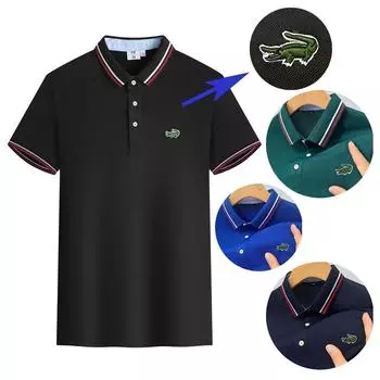 Новинка лета 2024 года с вышивкой, мужская рубашка-поло, популярная мужская рубашка-поло высокого качества с коротким рукавом, дышащий топ, деловая повседневная рубашка-поло для мужчин M чёрный