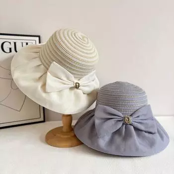 Новинка лета 2025 года, сетчатая шляпа-ведро с бантом, женская защитная от ультрафиолета, модная солнцезащитная шляпа от солнца M56-58cm белый