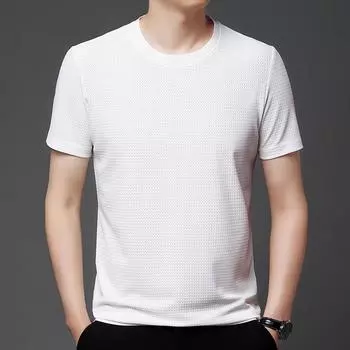 Новинка лета, однотонная жаккардовая мужская футболка с круглым вырезом, дышащая прямая повседневная модная тонкая мужская футболка с коротким рукавом M