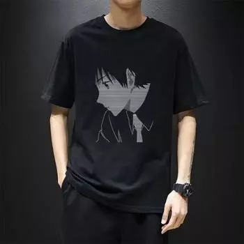 Новинка] Летняя футболка с круглым вырезом и короткими рукавами, мужские повседневные универсальные топы, футболка с изображением аватара, мужская одежда M чёрный