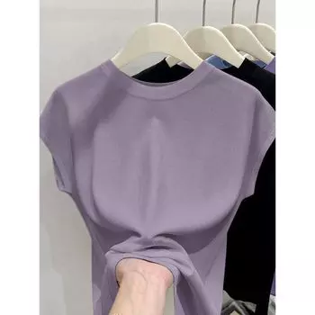Новинка Лето Лиоцелл Тенсел круглый вырез Ледяной шелк Трикотаж Тонкий Свободный Пряжа Звездное небо Футболка с коротким рукавом Топ Женский Clove purple M