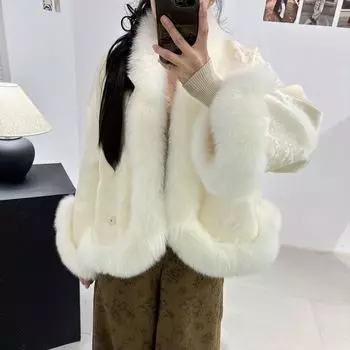 Новинка, мех, куртка из лисьего меха, одежда из гусиного пуха, ретро новая женская короткая и тонкая куртка one size fits all белый