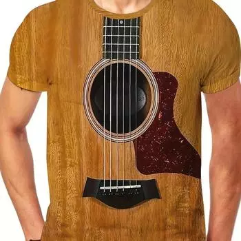 Новинка, мужская футболка с круглым вырезом и короткими рукавами с 3D принтом гитары, летний отдых на свежем воздухе S