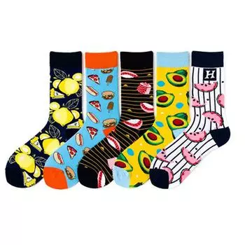 Новинка, мужские и женские носки унисекс, повседневные уличные модные носки с фруктами, зимние носки из чесаного хлопка One size