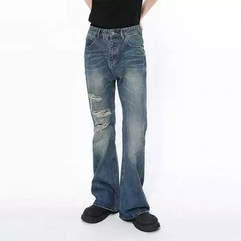 Новинка мужской одежды, модный американский стиль, крутой, потертый дизайн, потертый дизайн, потертые джинсы S синий
