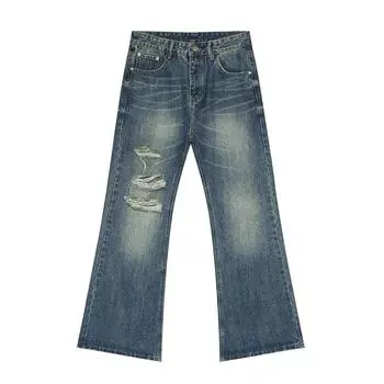 Новинка мужской одежды, модный американский стиль, крутой, потертый дизайн, потертый дизайн, потертые джинсы S синий