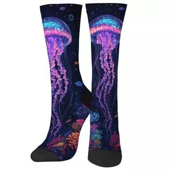 Новинка, носки с принтом медуз в виде подводного мира, дышащие повседневные модные носки, носки в стиле Харадзюку в стиле ретро, хип-хоп, унисекс, забавный подарок One Size
