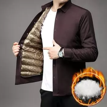Новинка осень и зима плюс бархат черный золотой гусиный пух теплый кардиган мужская рубашка толстое зимнее пальто для папы пуховик M