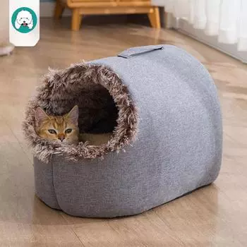 Новинка Осень и Зима Плюс Бархатное Гнездо для Кошек Закрытое Гнездо Для Домашних Животных Спальный Мешок Большое Гнездо Для Кошек Глубокий Сон Собачья Будка Будка M