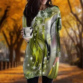 Новинка осени. Платье большого размера с струящимся ромбовидным принтом. Женское повседневное платье с круглым вырезом и длинными рукавами. Платья с карманами. XS фиолетовый