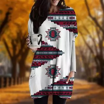 Новинка осени с принтом черной лошади большого размера женское платье с круглым вырезом и длинными рукавами повседневные платья с карманами XS красный