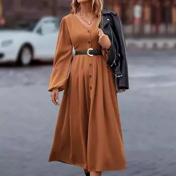 Новинка, осенняя поставка темперамент универсальная женская одежда с высокой талией А-образное платье платье S