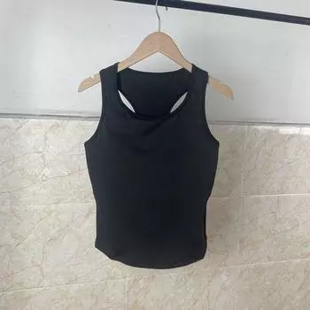 Новинка Персиковый Слитный Спортивный Топ для Йоги Высокоэластичный Быстросохнущий Ударопрочный I-Образный Удобный Ощущение Наготы Без Рукавов Красивая Спина Black [chest pad fixed]] 2XL