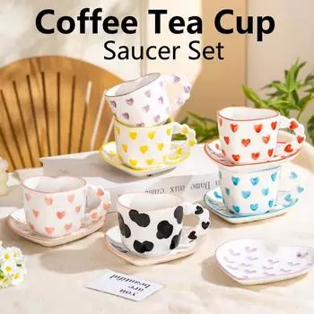 Новинка, расписанная вручную чашка для кофе и чая, блюдце, креативная розовая чашка с сердечком для любви, керамические чашки для молока, фарфоровые кофейные чашки, столовая посуда, кружка 230ml