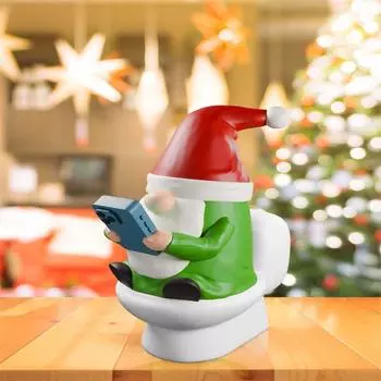 Новинка, рождественская фигурка гнома, читающего свой смартфон на унитазе, забавные рождественские украшения ручной работы в виде гнома для дома зелёный