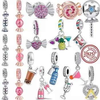 Новинка S925, серебряные сладкие конфеты, муранское стекло, пузырьковые чайные напитки, подвесные бусины, подходят для оригинального браслета, женские модные украшения