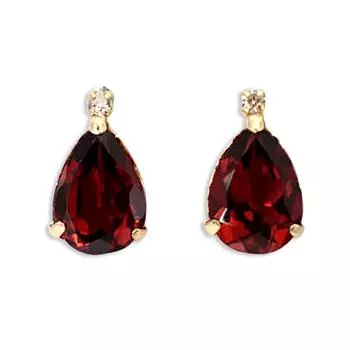 [Новинка] Серьги K18 Родолит Гранат Бриллиант Грушевидной Формы [i6-8]