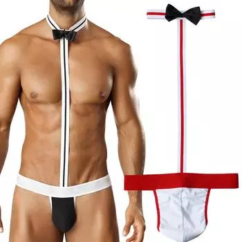 Новинка, сексуальное мужское нижнее белье Mankini Thong, костюм официанта, боди, нижнее белье, трусы