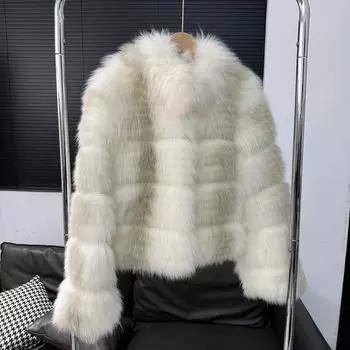 Новинка ~ Sunset Sweet Wine Stand-Up Collar Edition Fox Hair Strips Age Reduction Light Fur Short Jacket Women one size fits all слоновая кость
