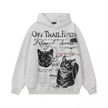 Новинка уличной одежды Смешные коты унисекс толстовка с капюшоном S серый