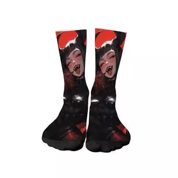 Новинка Веселые носки Сумасшедший дьявол Аниме девушка Харадзюку Ретро носки до середины голени Эластичные комфортные носки Унисекс Уличный хип-хоп Вечеринка Веселый подарок One Size