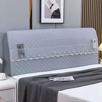 Новинка Всеобъемлющий тканевый чехол на изголовье кровати Эластичный Мягкий Зажим Хлопковый чехол на изголовье кровати Европейский стиль Деревянная прикроватная подушка Пылезащитный чехол Gray headboard 1.2 m (60cm high)