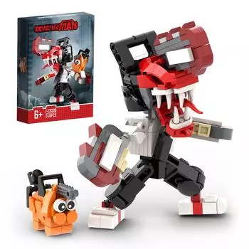 Новинка в наборе строительных блоков Chainsawed Man High-End Brickheadz, мультяшные фигурки, персонажи Denji и Dog, игрушечные кирпичи для детей в подарок