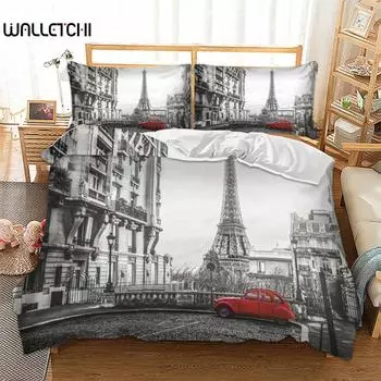 Новинка в подарок Парижская башня Красный автомобиль Принт Комплект постельного белья из полиэстера Романтический Лондон Город Одеяло Пододеяльник + Наволочка 2/3 шт EU single(135x200cm)